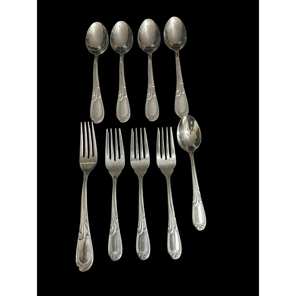 Vintage Farberware China Stainless Flatware Replacement Lot 9 Piece Scroll Motif
